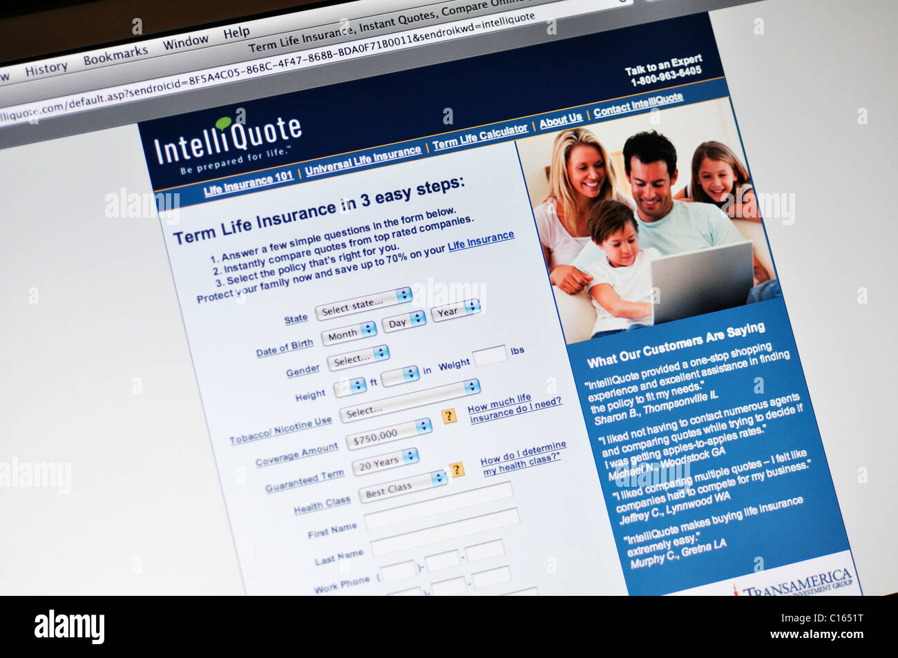 Intelliquote Lebensversicherung Webseite Stockfoto