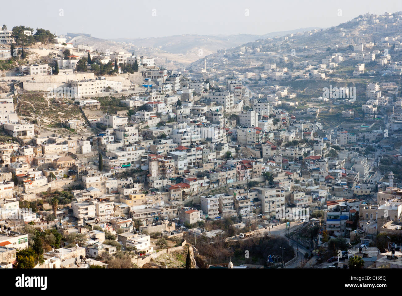 Blick von der alten Stadtmauer über Ost-Jerusalem. Israel Stockfoto