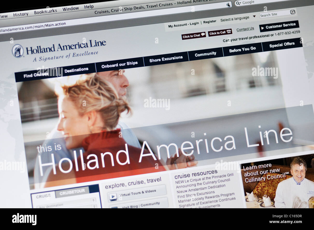 Website von Holland America line Stockfoto