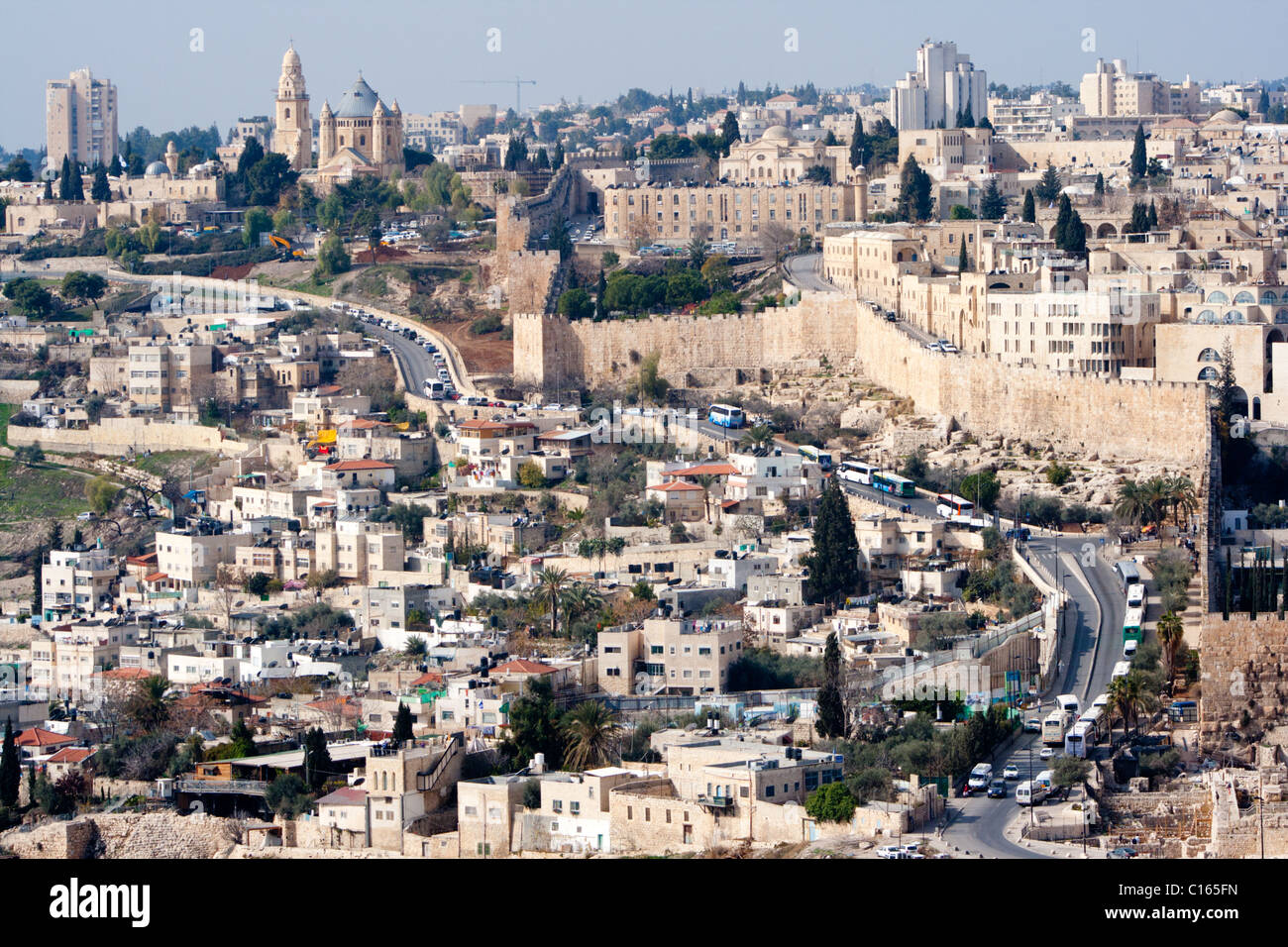 Blick auf die alte Stadtmauer von Jerusalem. Israel Stockfoto