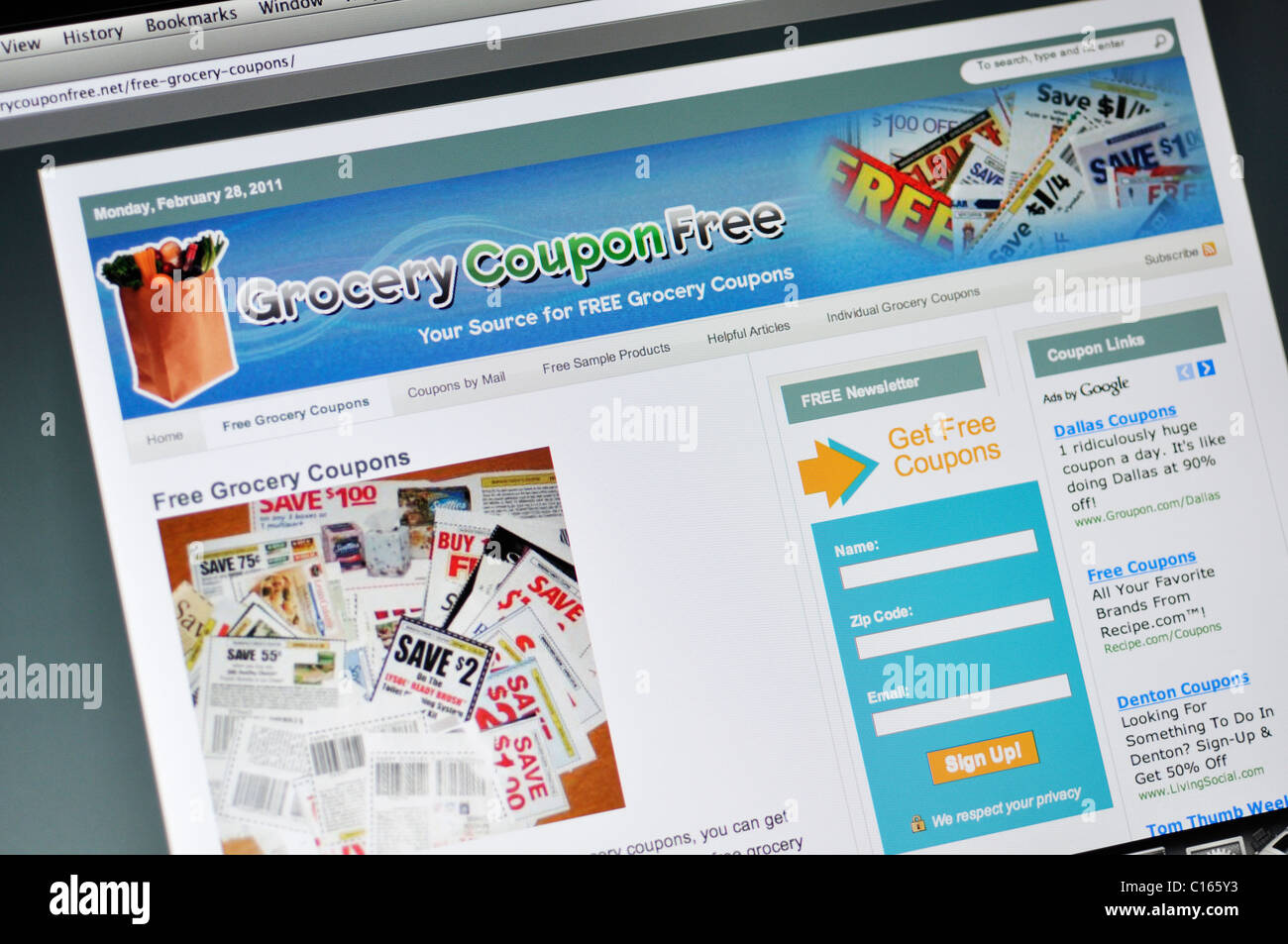 Grocerycouponfree Website - Gutscheine, Angebote, online sparen Stockfoto