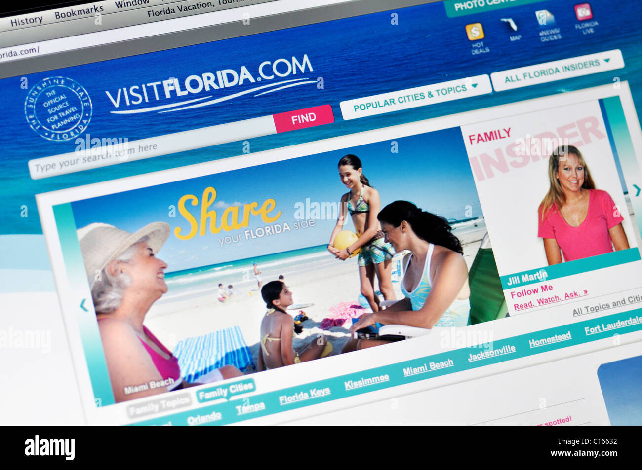 Florida offiziellen staatlichen Tourismus-Büro-website Stockfoto