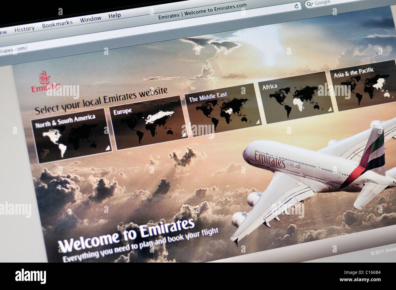 Website von Emirates Airlines Stockfoto