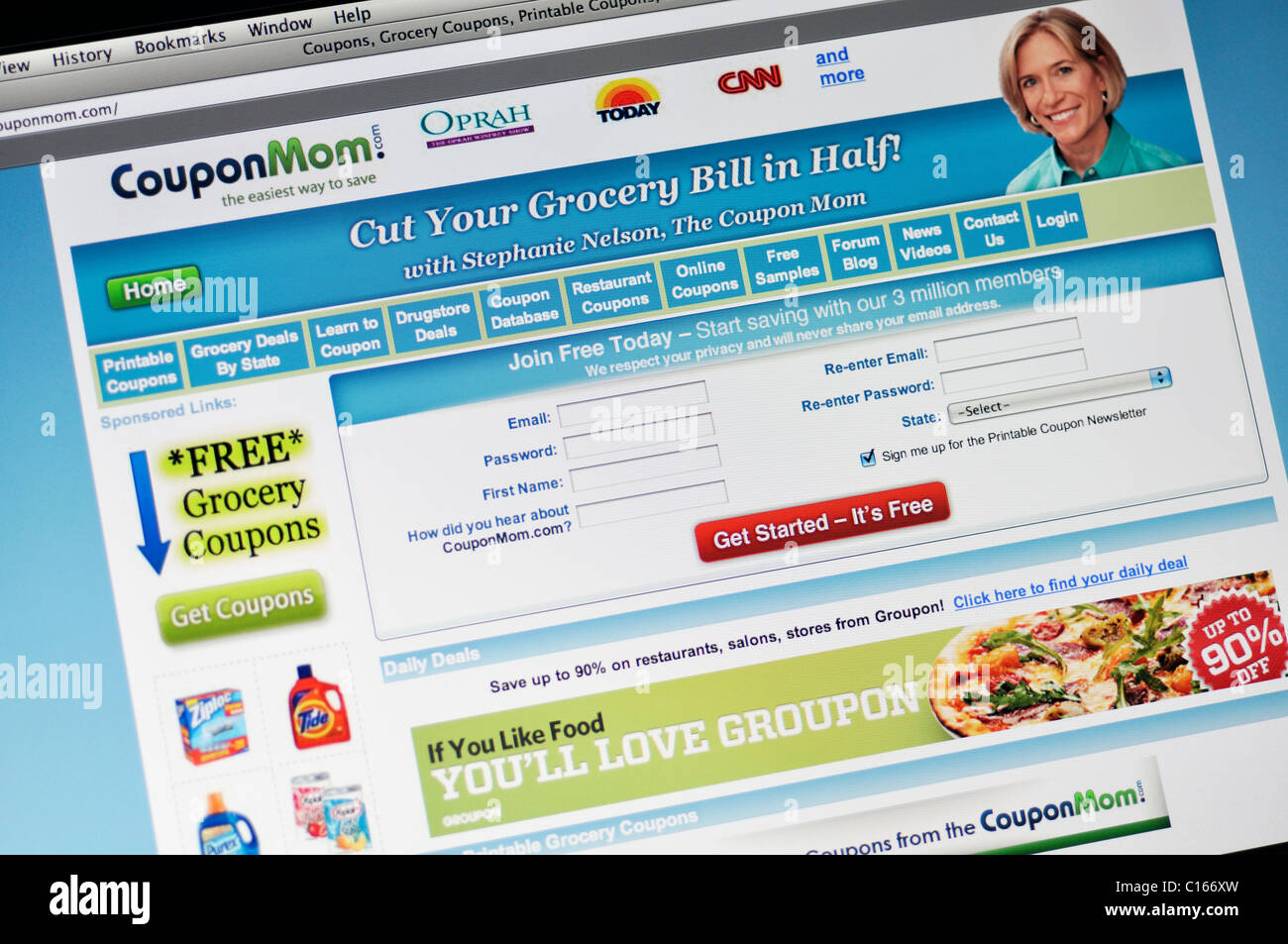 Couponmom Website - Gutscheine, Angebote, online sparen Stockfoto