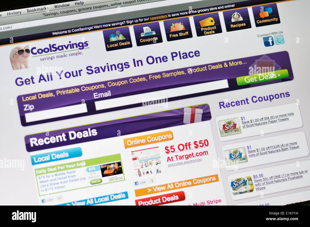 Coolsavings Website - Gutscheine, Angebote, online sparen Stockfoto