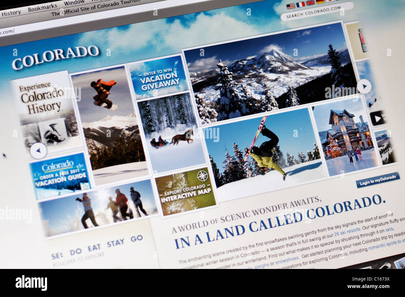 Colorado offiziellen staatlichen Tourismus-Büro-website Stockfoto