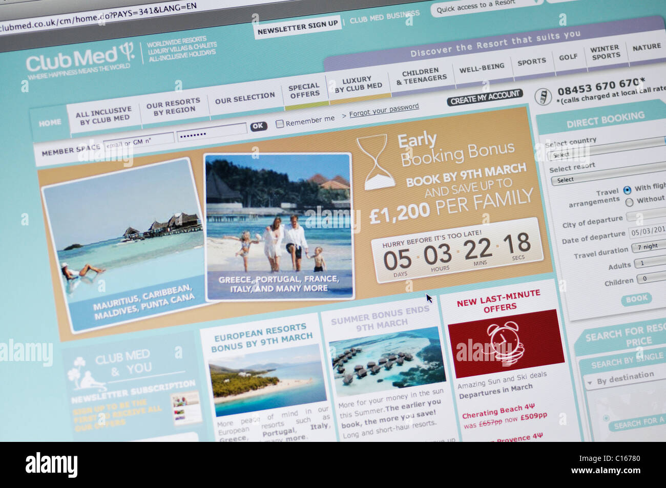 Website für Club Med - Resort all inclusive Familienurlaub Stockfoto