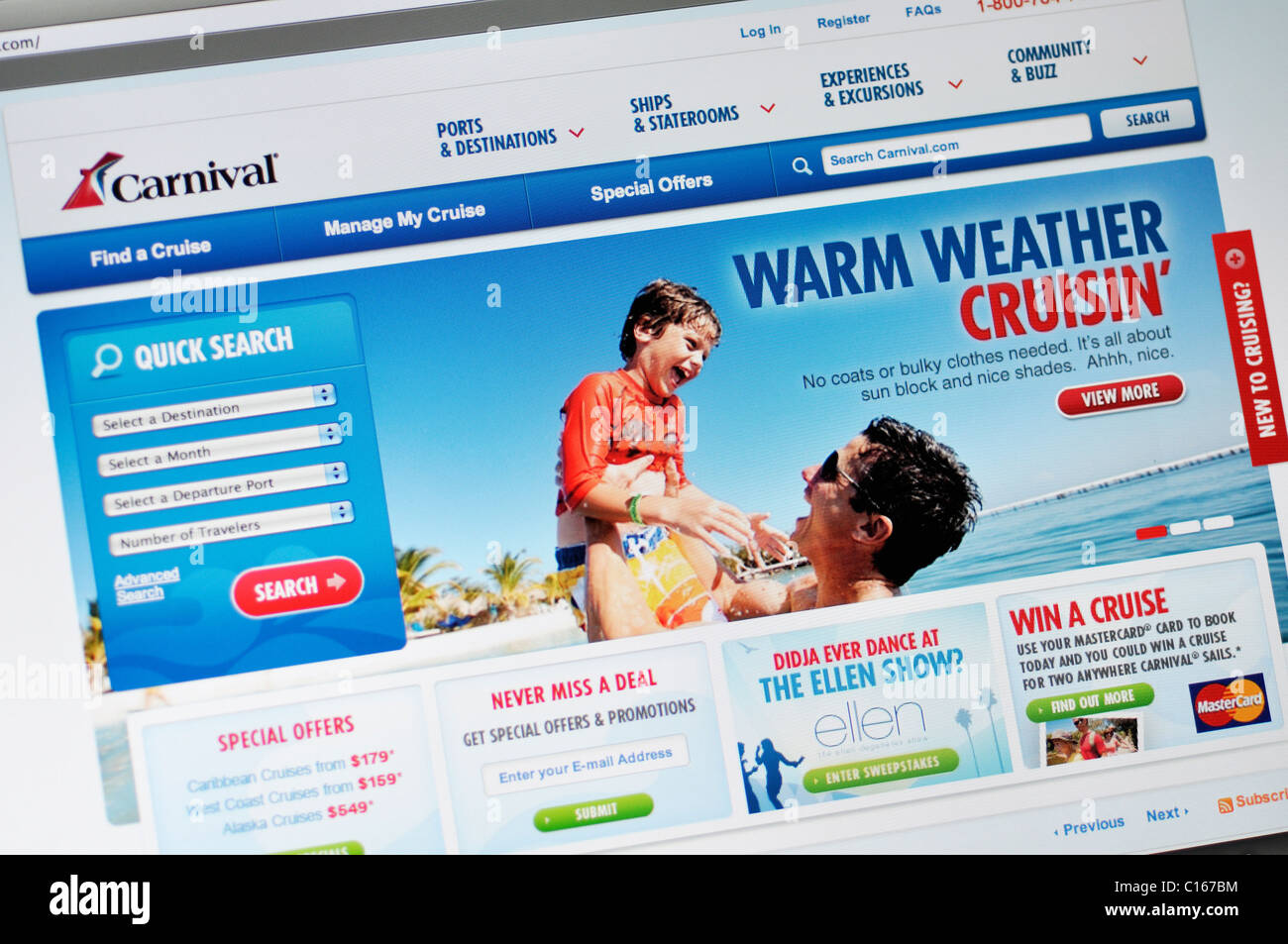 Website für Carnival Cruise line Stockfoto