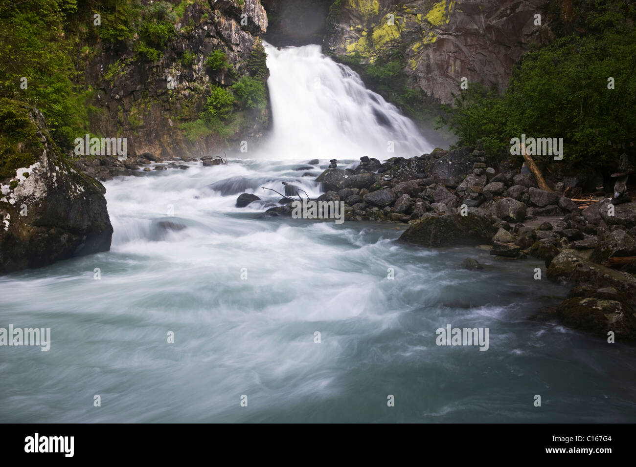 Niedrigste Kaskade der Reinbachfaelle Wasserfälle, Rein in Taufers, Ahrntal Valley, Bolzano-Bozen, Italien, Europa Stockfoto