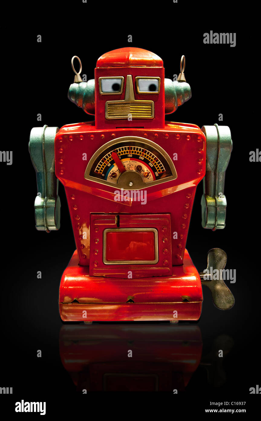 roten Roboter aufziehbare Spielzeug Stockfoto