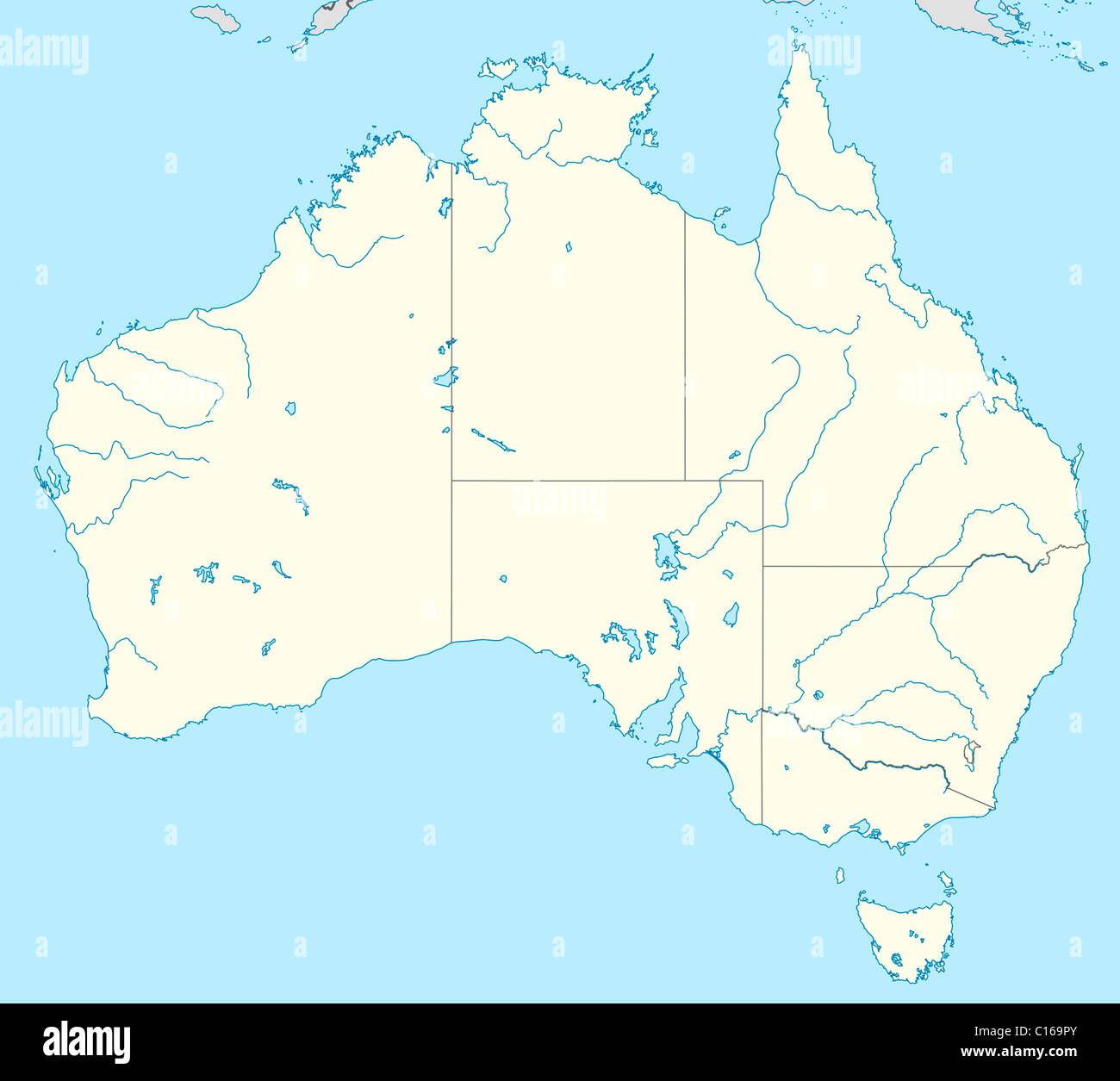 Karte von Australien mit Staaten markiert dargestellt. Stockfoto