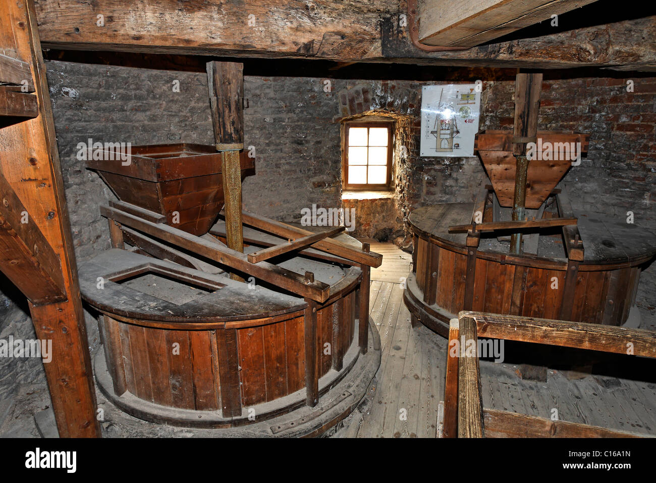Mittelalterliche Windmühle, Interieur, Zons Festung, Dormagen, Niederrhein Region, North Rhine-Westphalia, Deutschland, Europa Stockfoto