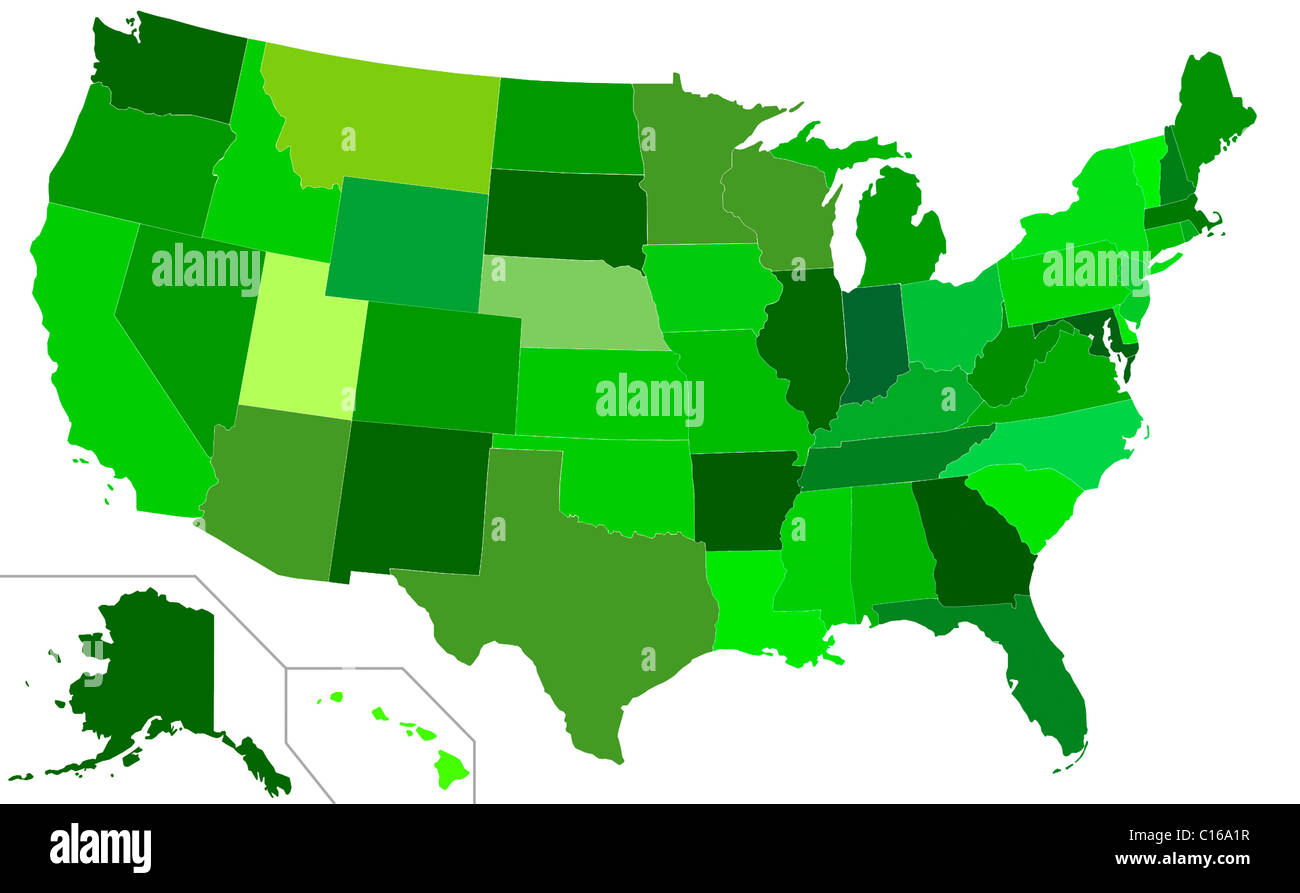 Illustration von Eco grüne Karte USA auf weißem Hintergrund isoliert Stockfotografie - Alamy