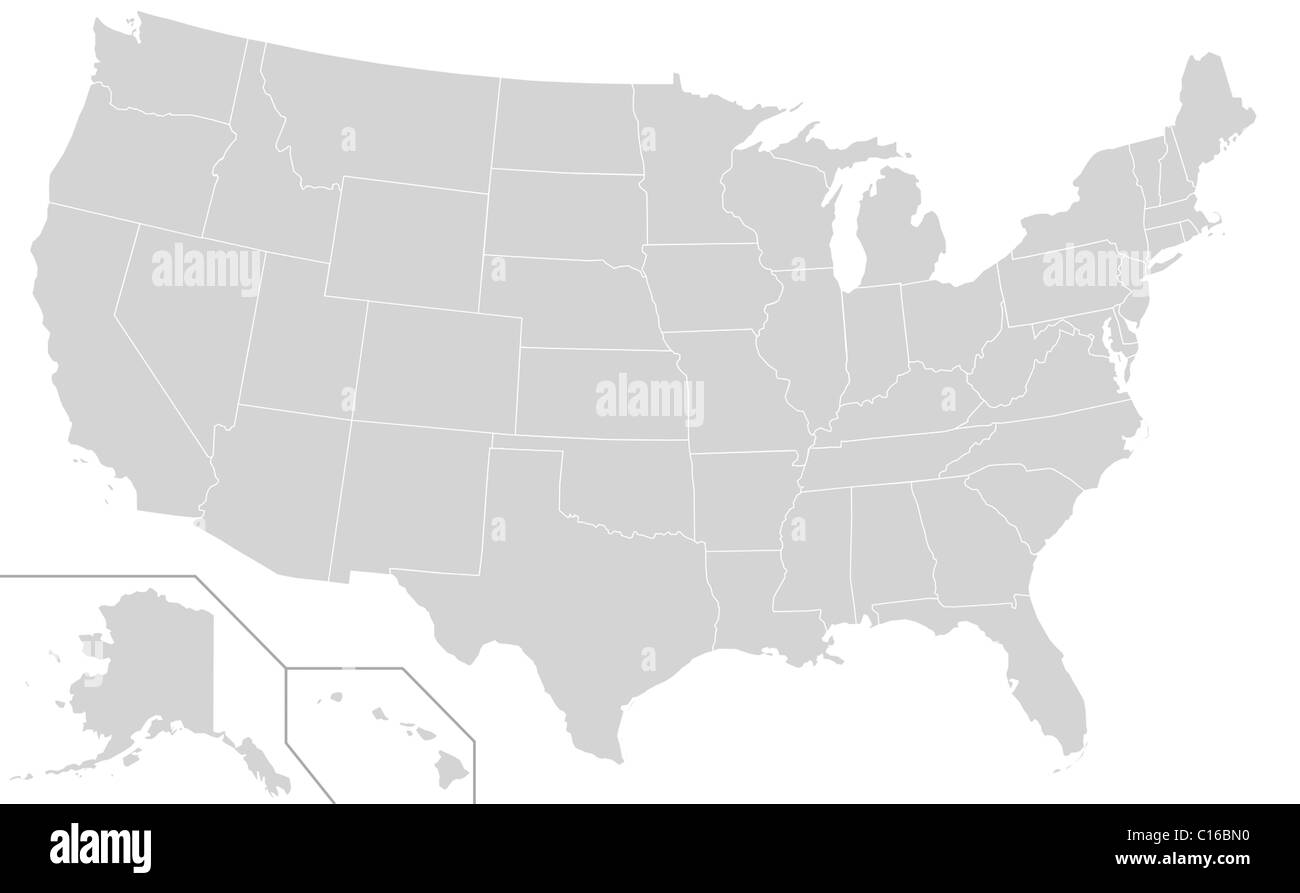 Illustration von grau oder grau-USA-Karte isoliert auf weißem Hintergrund. Stockfoto