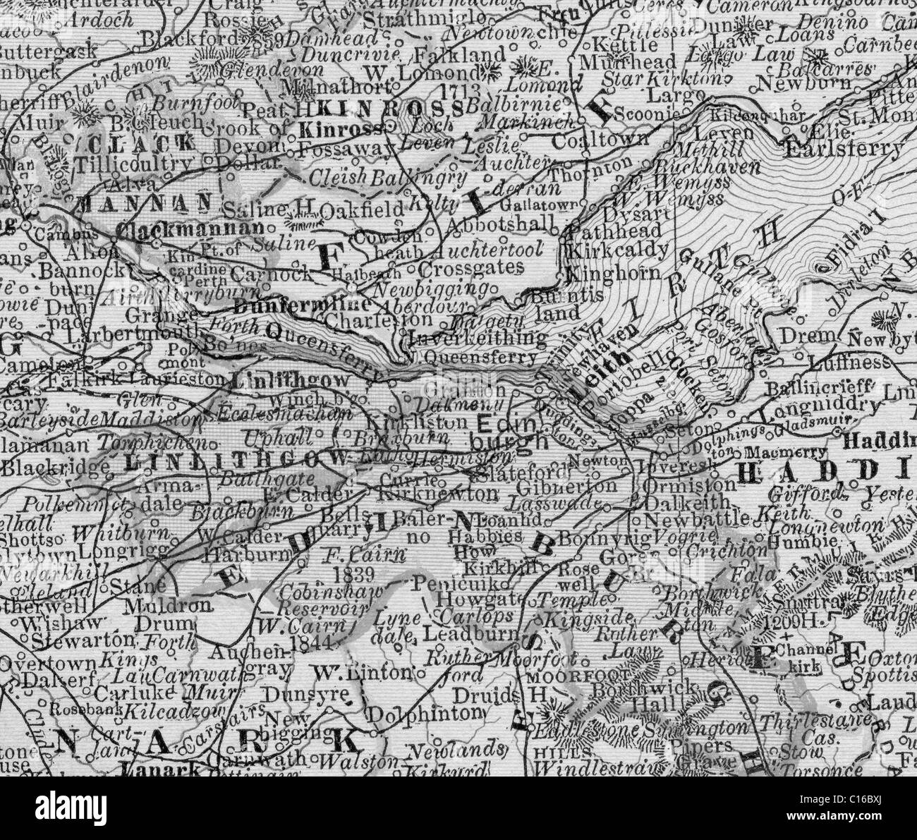 Alte Karte von Edinburgh Region aus original Geographie Lehrbuch, 1884 Stockfoto