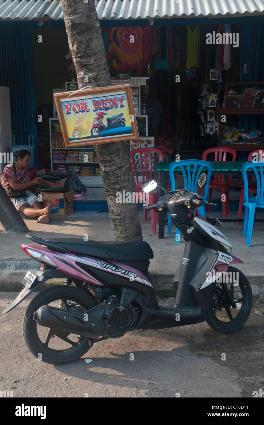 Motorroller mieten in Padang Bai Bali Indonesien Stockfoto