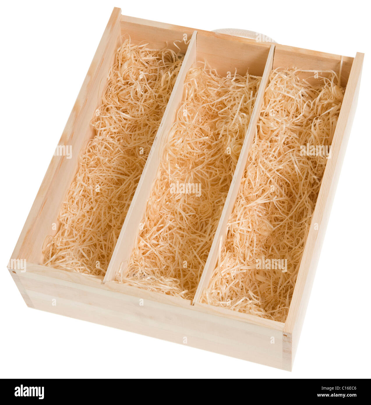 Leere Kiefer Wein Holzkiste Stockfoto