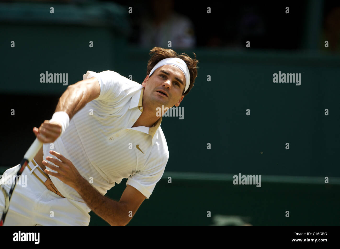 Roger Federer, Schweiz, im Einsatz bei den All England Lawn Tennis Championships in Wimbledon, London, England. Stockfoto