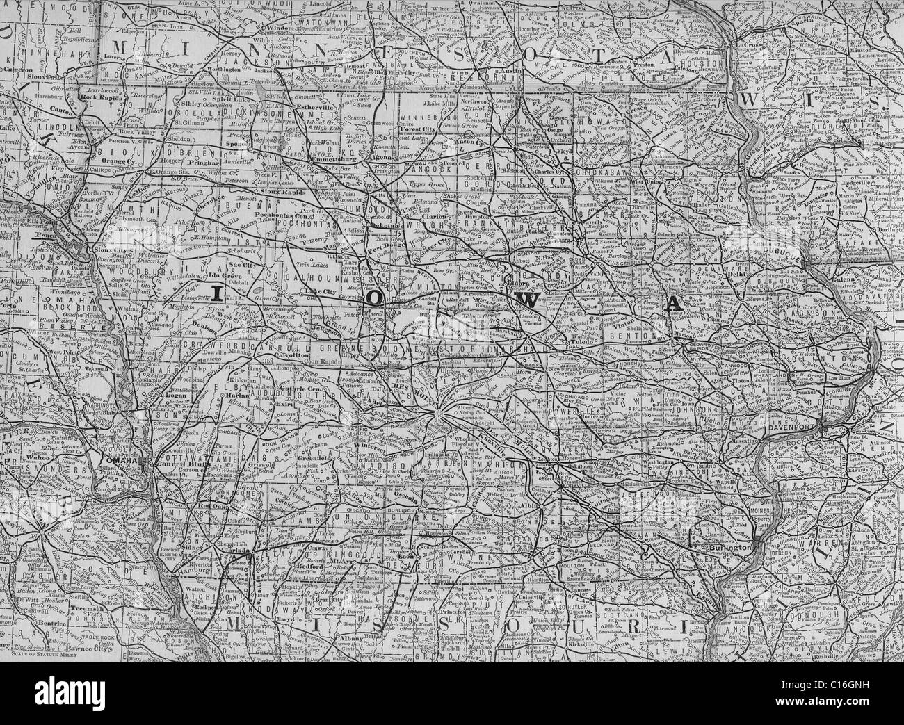 Alte Karte von Iowa aus original Geographie Lehrbuch, 1884 Stockfoto