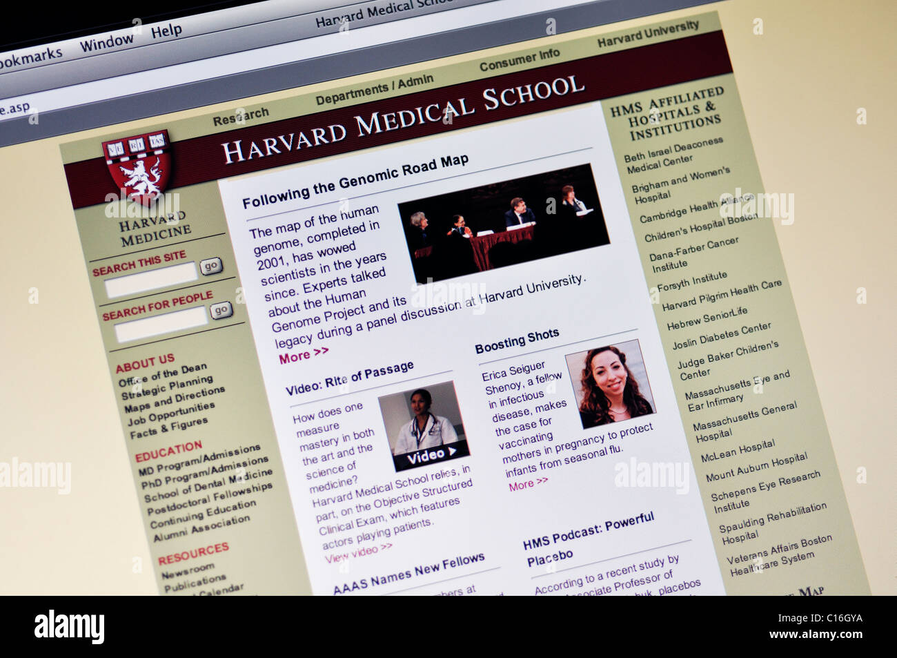 Website der Harvard Universität - Medical School Stockfoto