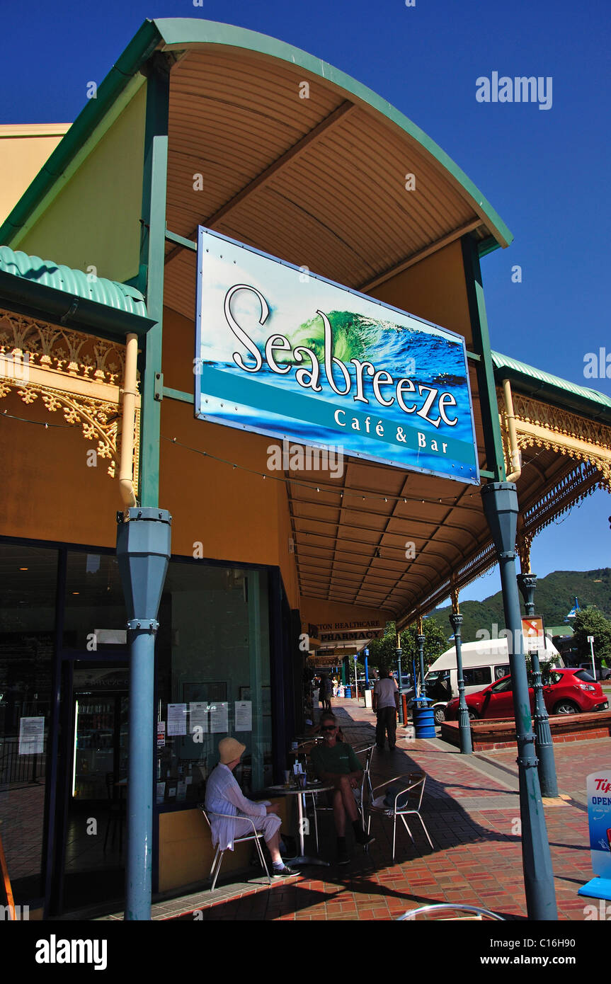 Seabreeze Cafe, London Quay, Picton, Queen Charlotte Sound, Marlborough Sounds, Marlborough Region, Südinsel, Neuseeland Stockfoto