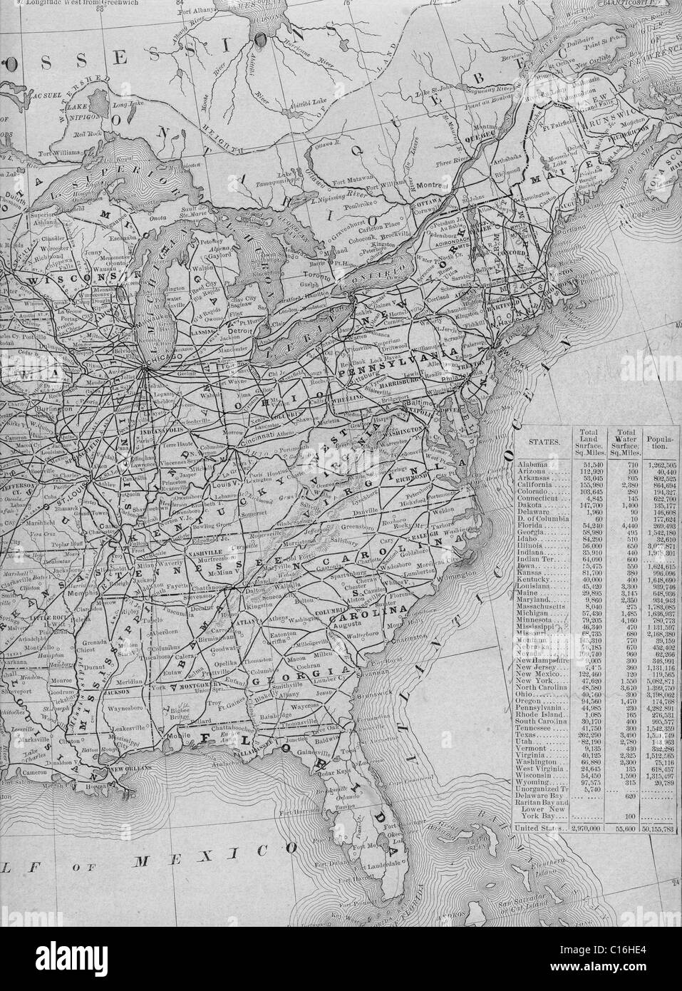 Alte Karte der Osten der Vereinigten Staaten aus original Geographie
