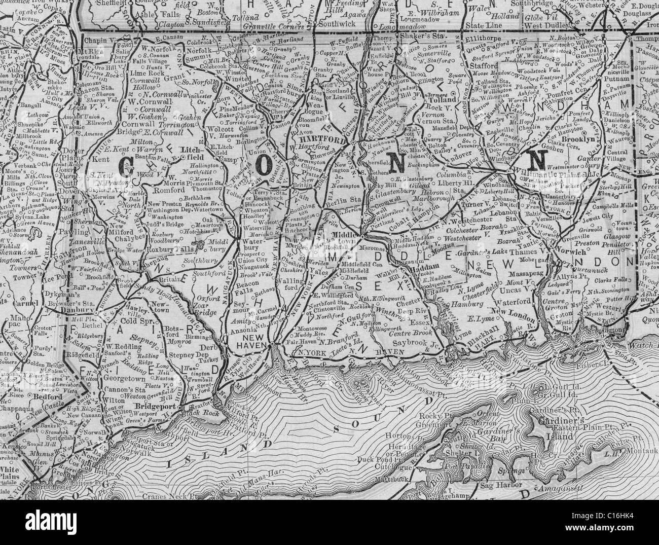 Alte Karte von Connecticut aus original Geographie Lehrbuch, 1884