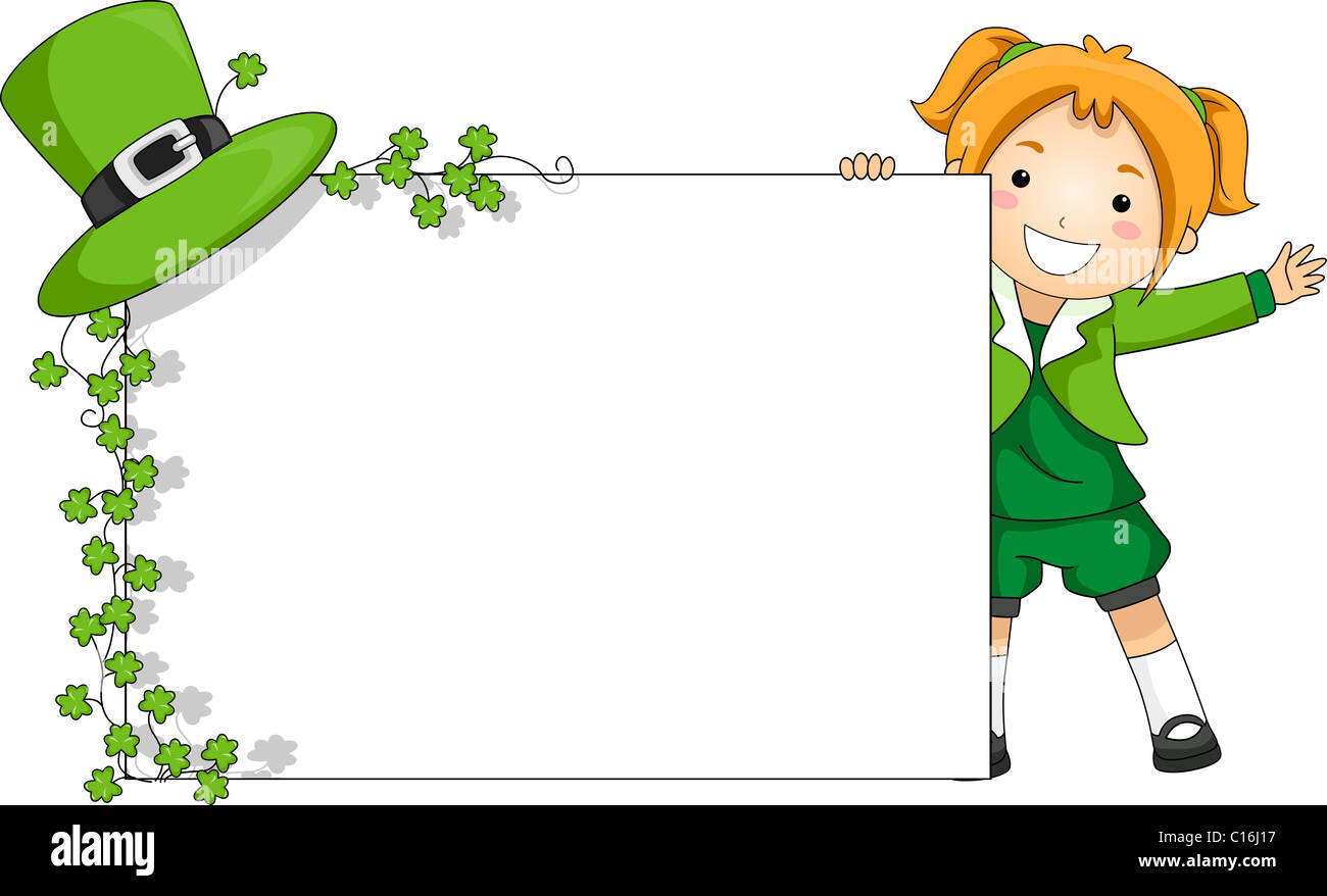 Abbildung eines Mädchens hält eine St.-Patrick-Themen-Banner Stockfoto
