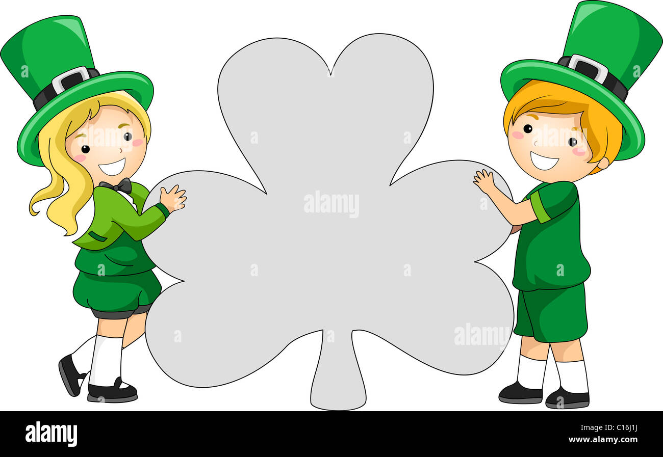 Illustration der Kinder hält einen Klee-förmige leere Banner Stockfoto