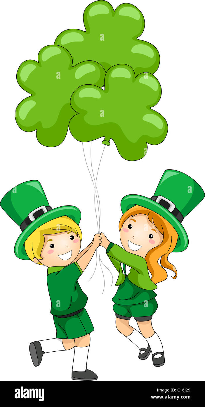 Illustration der Kinder hält Klee-förmigen Luftballons Stockfoto