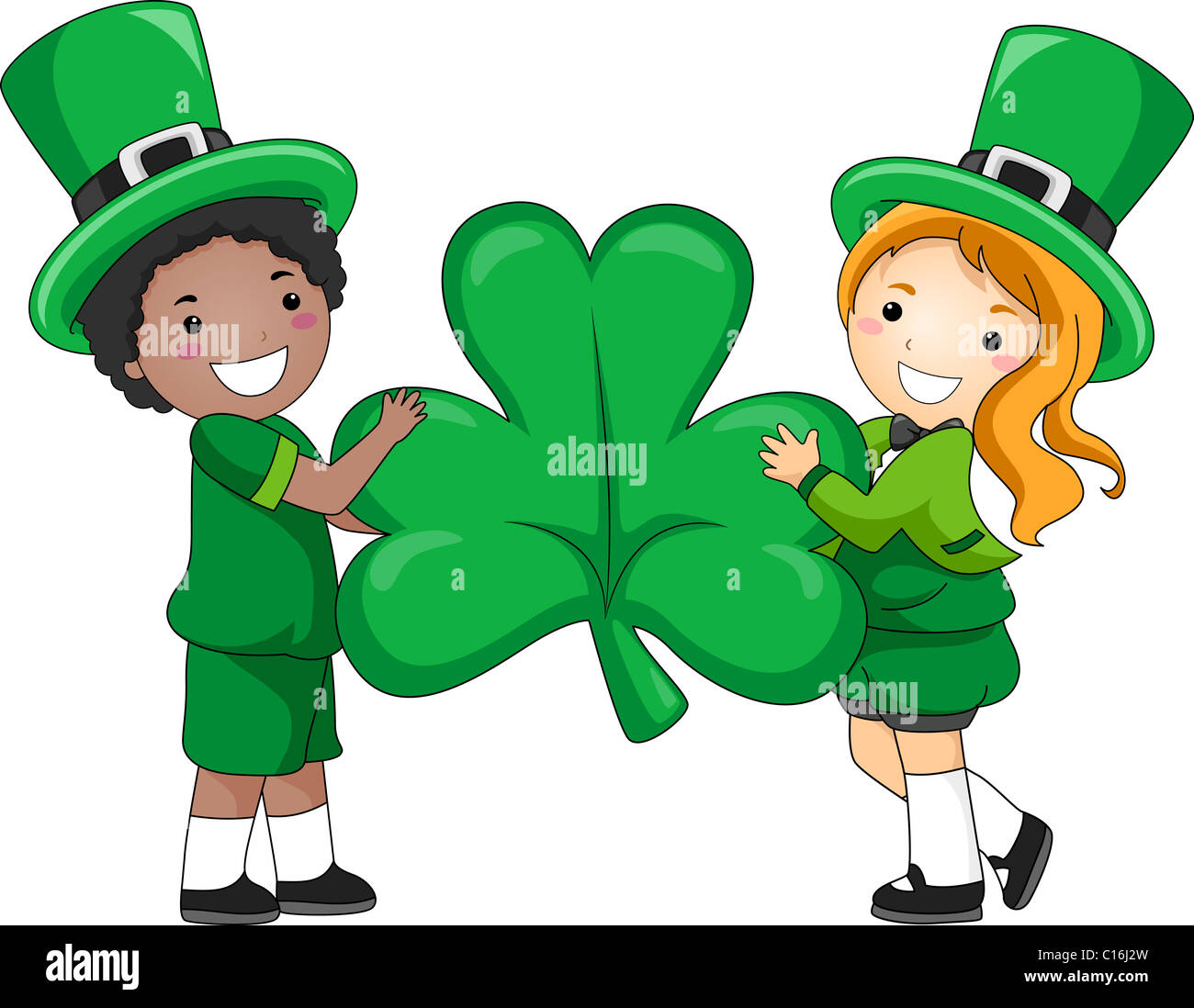 Illustration der Kinder hält eine riesige Kleeblatt Stockfoto