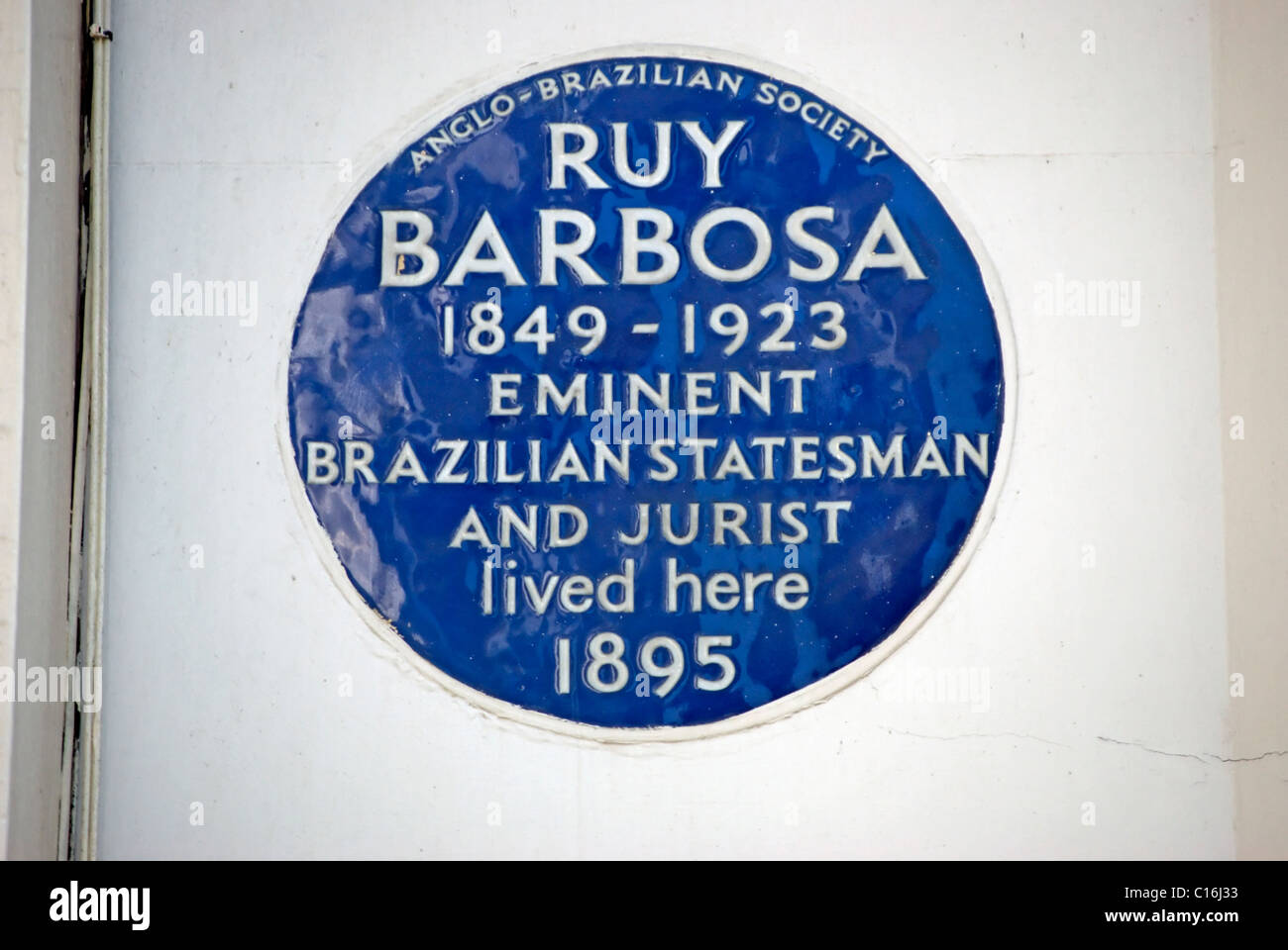 Anglo-brasilianische Gesellschaft Plakette markiert eine Heimat der brasilianischen Staatsmann und Jurist ruy Barbosa, in Holland Park, London, england Stockfoto