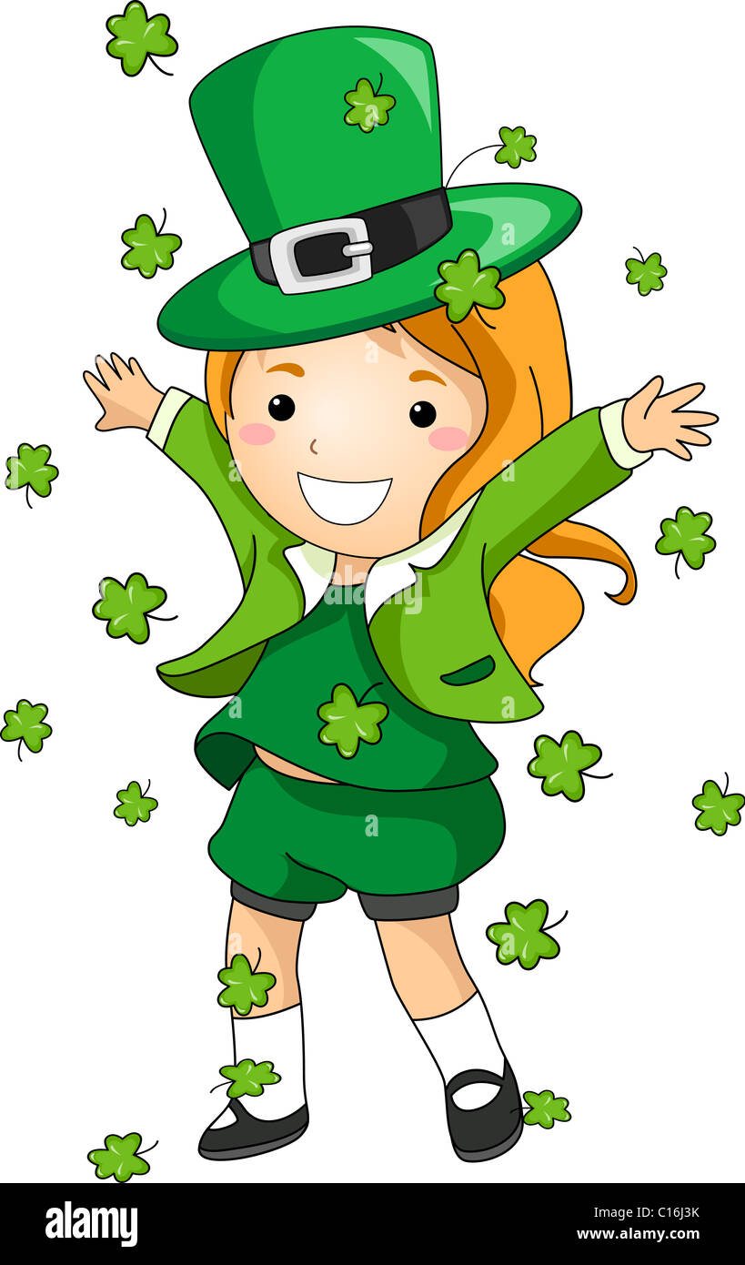 Beispiel für ein Mädchen Streuung Kleeblätter Stockfoto
