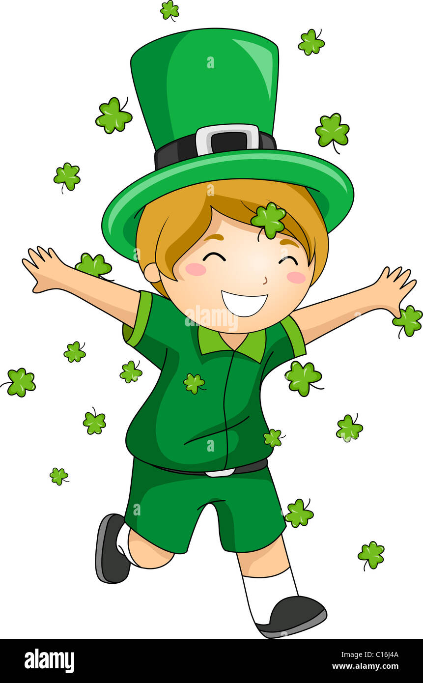 Abbildung eines jungen spielen mit Klee Stockfoto