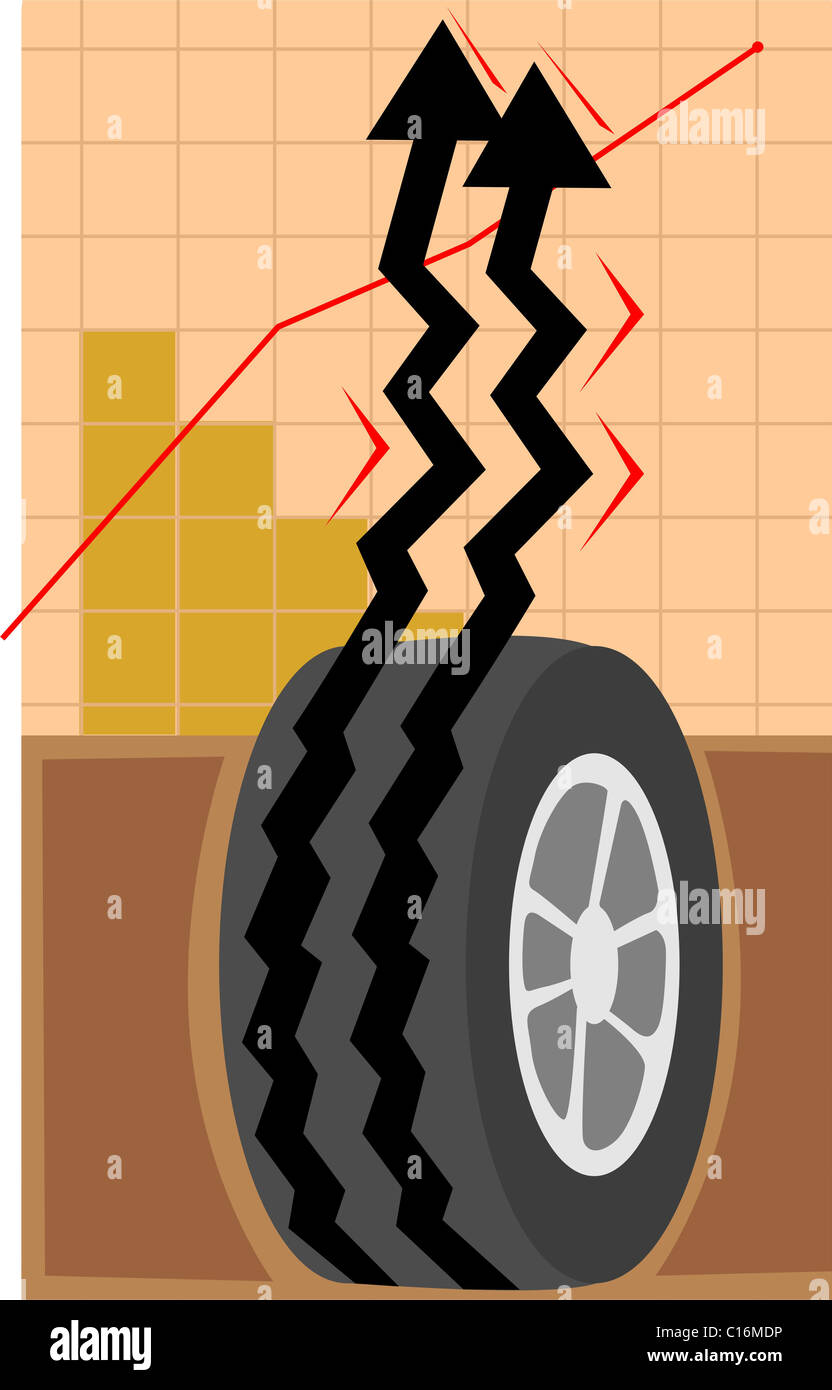 Pfeil-Grafik aus einem Fahrzeugluftreifen Stockfoto