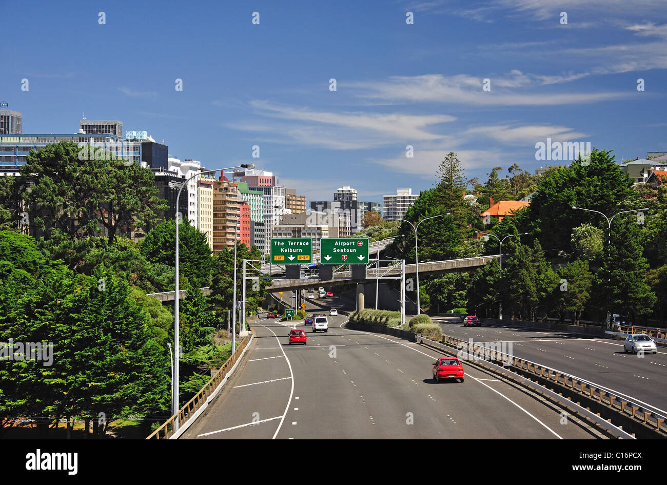 Wellington Stadtautobahn, Thorndon, Wellington, Region Wellington, Nordinsel, Neuseeland Stockfoto