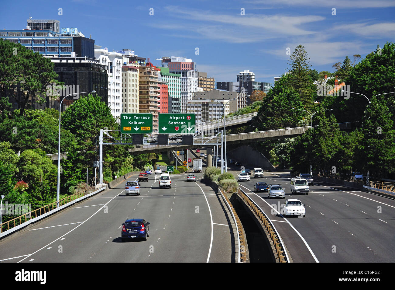 Wellington Stadtautobahn, Thorndon, Wellington, Region Wellington, Nordinsel, Neuseeland Stockfoto