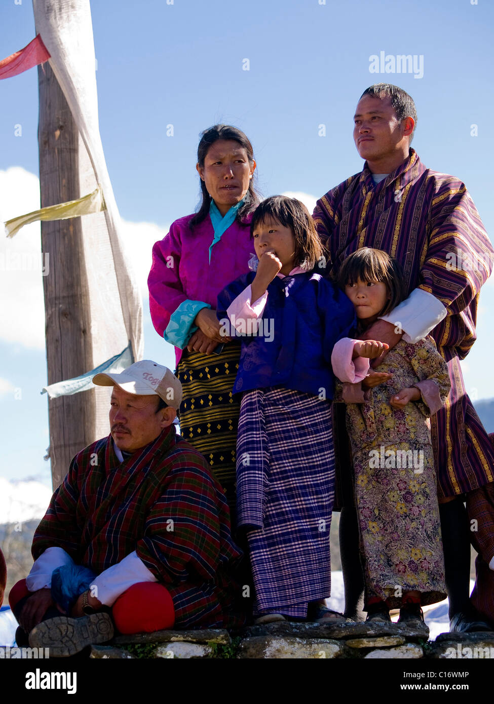 Traditionelle bhutanische Familie Stockfoto