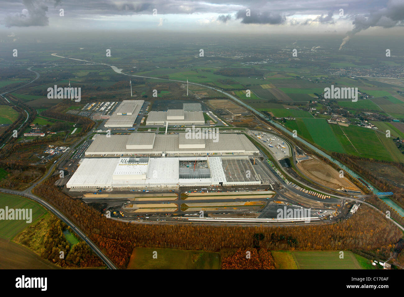 Luftbild, Logistikzentrum von IKEA Europa, Ellinghausen, Dortmund, Ruhrgebiet, Nordrhein-Westfalen, Deutschland, Europa Stockfoto