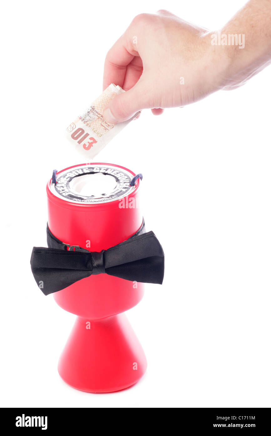 Schwarze Fliege Nächstenliebe geben zehn Pfund Spende Studio Ausschnitt Stockfoto