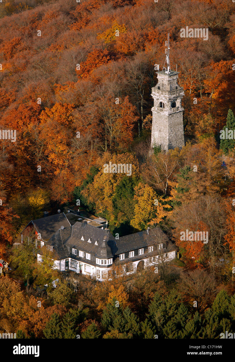 Luftbild, Hordtberg, Bismarckturm Turm, Langenberg, Velbert, Ruhrgebiet, Nordrhein-Westfalen, Deutschland, Europa Stockfoto
