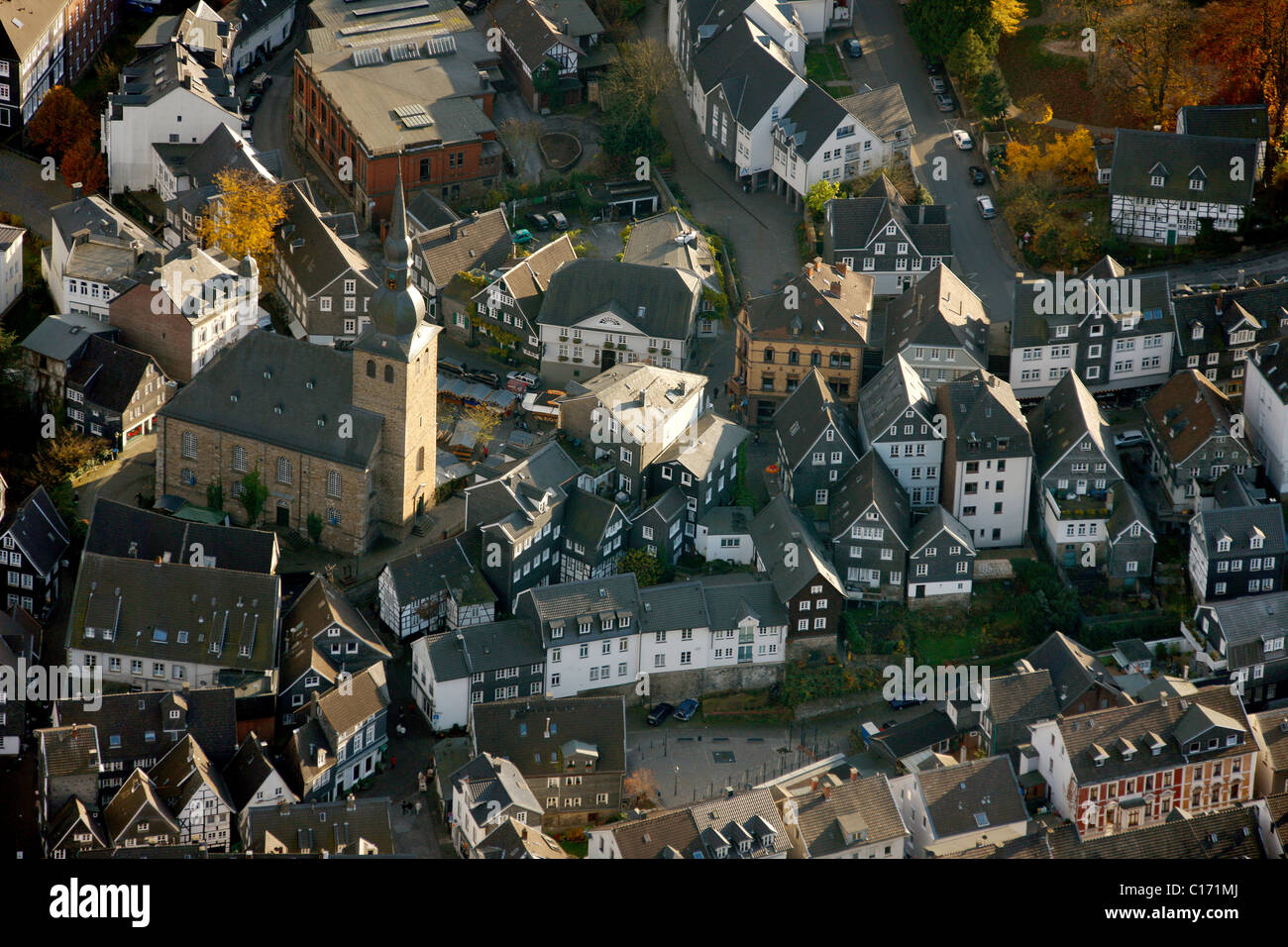 Luftbild, Langenberg, alte Kirche, Velbert, Ruhr und Umgebung, Nordrhein-Westfalen, Deutschland, Europa Stockfoto