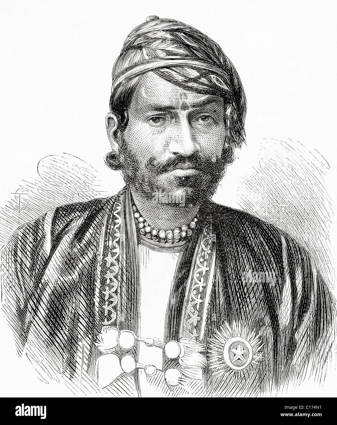Maharaja Sawai Ram Singh II, Maharaja von Jaipur, Rajasthan, Indien. Seit 1835 bis 1880. Stockfoto