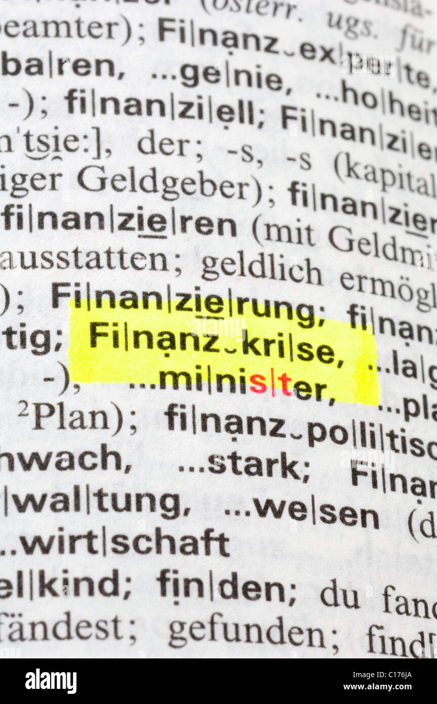 Wörterbuch-Eintrag, Finanzkrise, Finanzkrise Stockfoto