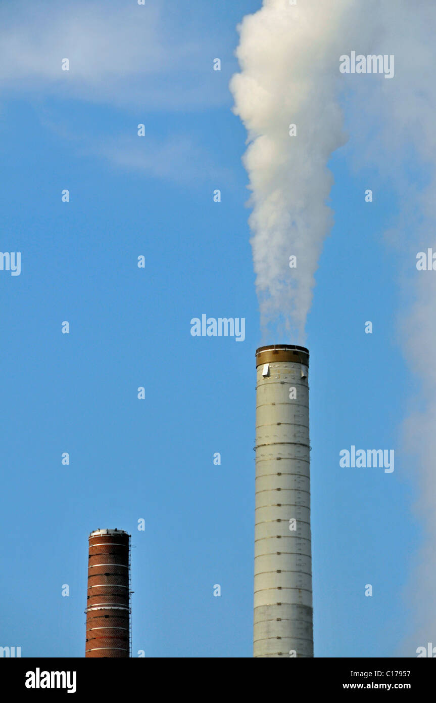 Exhaust Gas Stapel aus einem Ofen, Rheinland Raffinerie-Werk Nord, Shell Deutschland Ölraffinerie, Wesseling, Nordrhein-Westfalen Stockfoto