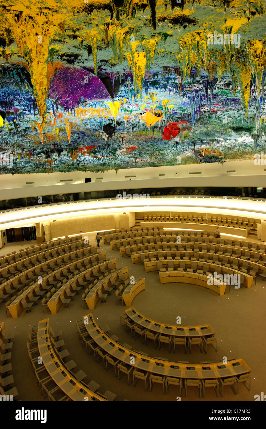 Der Menschenrechte und der Allianz der Zivilisationen Raum im Palais des Nations, gewölbte Decke von Miquel Barcelo, UNO entworfen Stockfoto
