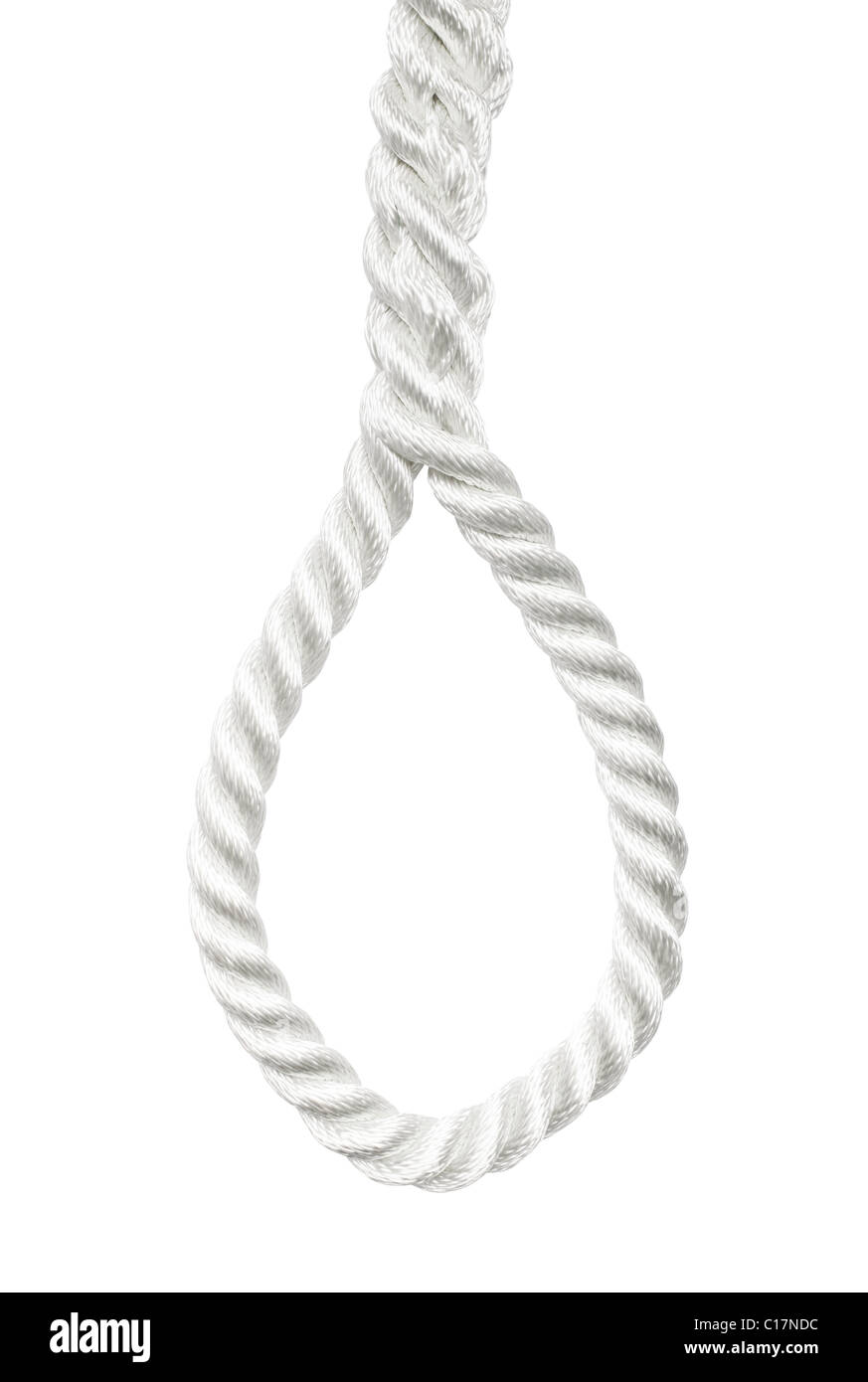 Seil mit einer Hangmans Schlinge isoliert Stockfoto