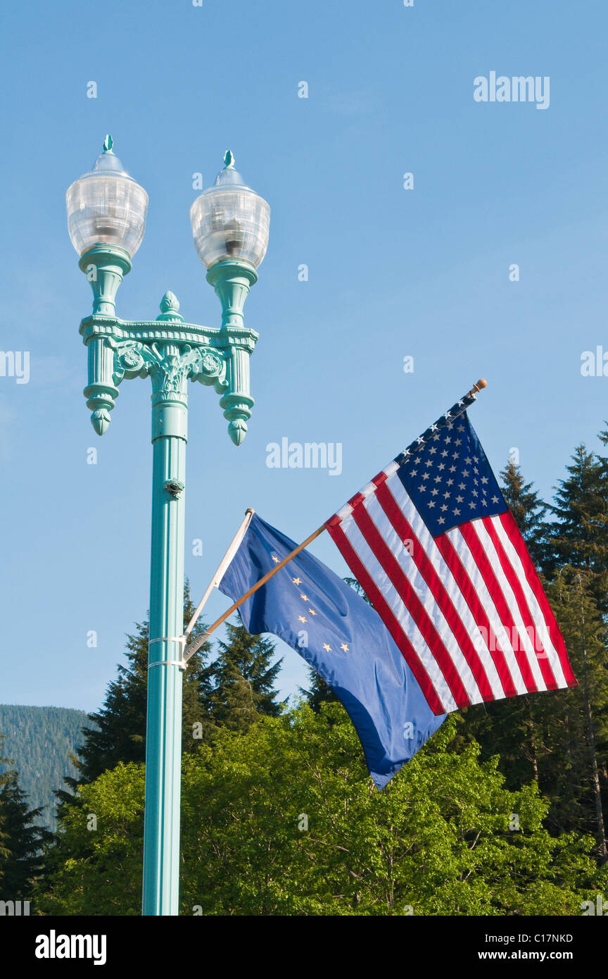 Ketchikan, Alaska. USA und Alaska Flagge Ketchikan, südöstlichen Alaska. Stockfoto
