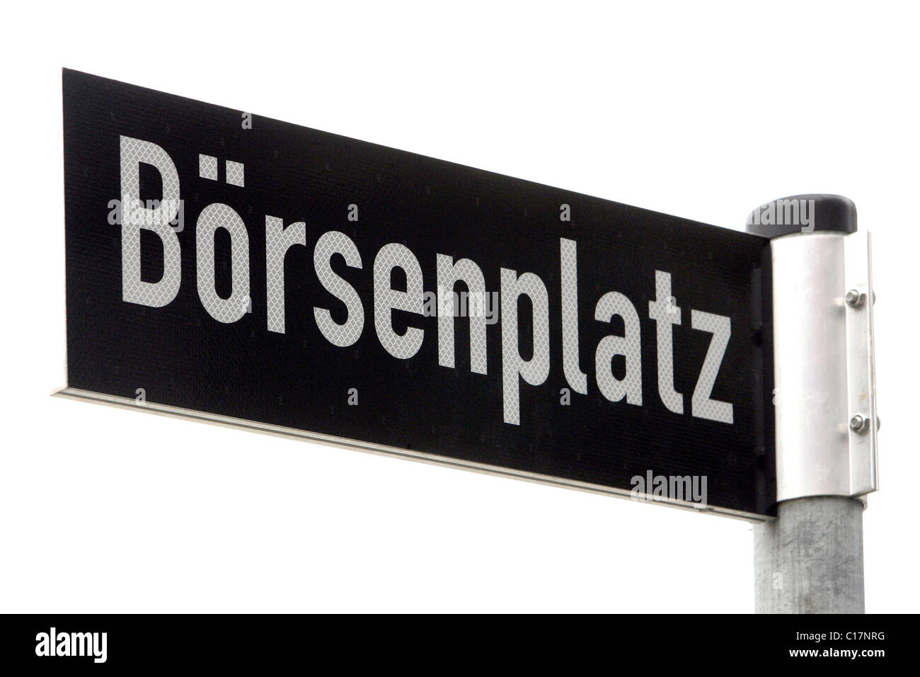 Straßenschild Boersenplatz, Adresse der Börse Boerse Stuttgart AG in Stuttgart, Baden-Württemberg, Deutschland, Europa Stockfoto