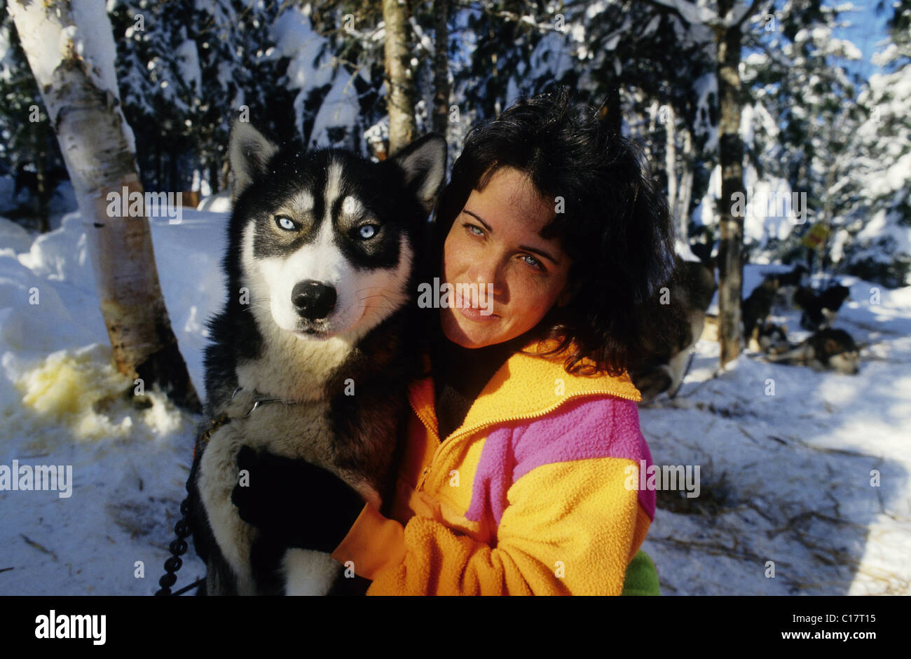 Kanada, Provinz Quebec, Trapper und seine Schlittenhunde Stockfoto